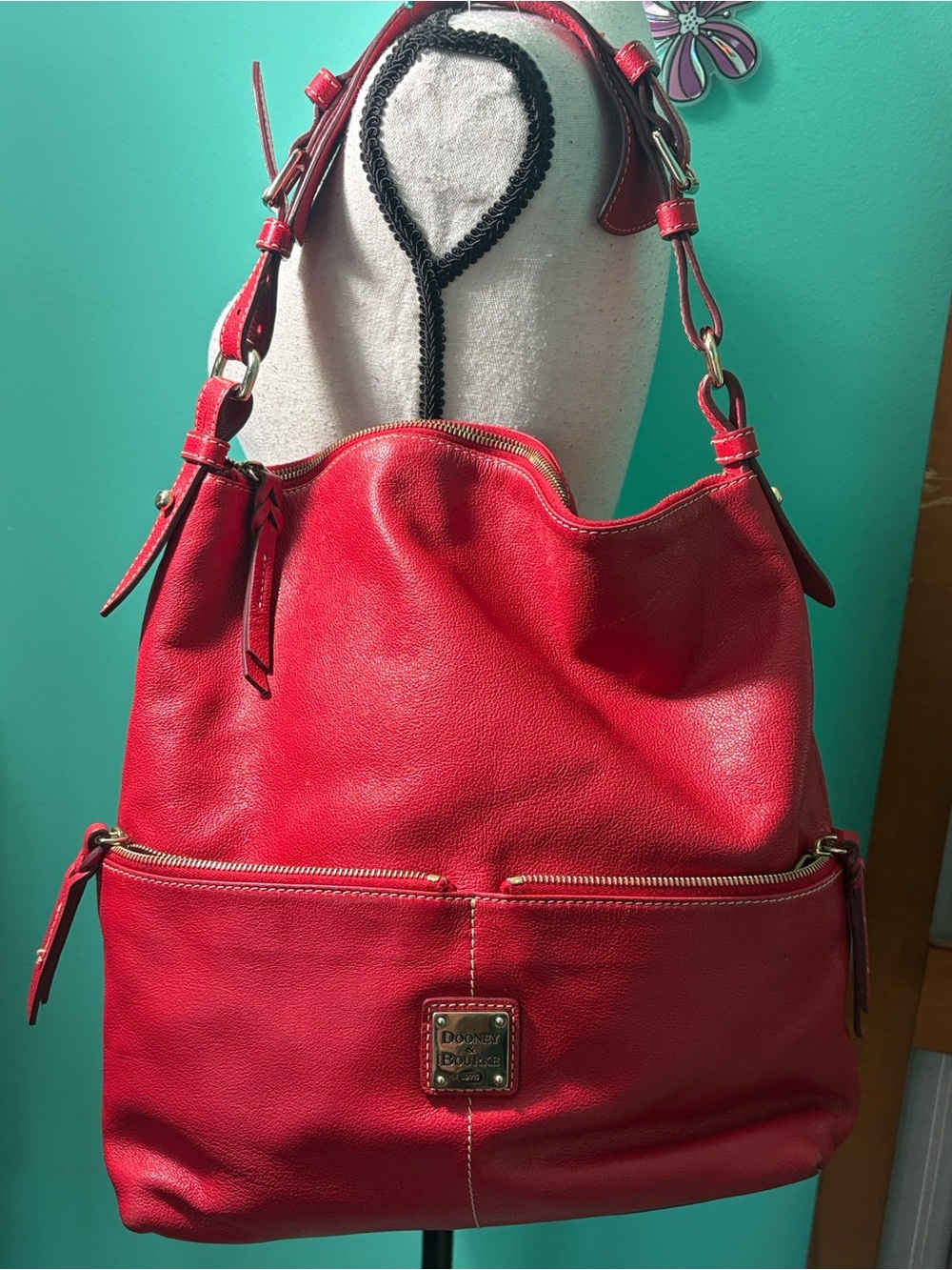 Dooney & Bourke Red Pebbled Leather Shoulder Bag